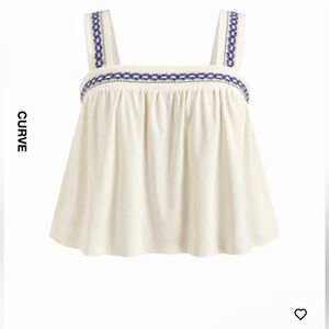 Cider Cream Tank Top with Blue Embroidery